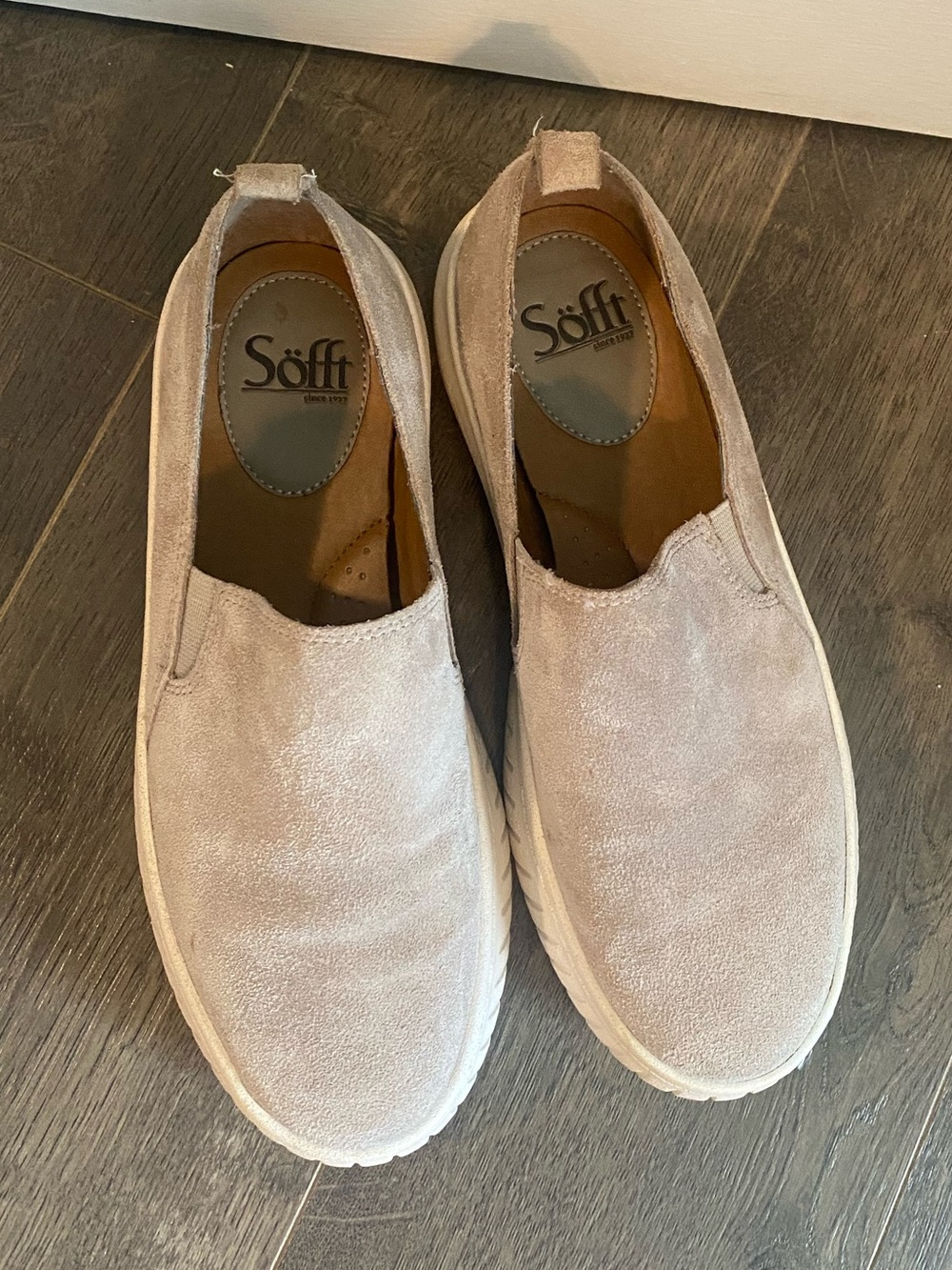 Sofft Taupe Gray Suede Slip-On Platform Sneakers - Picture 3 of 8